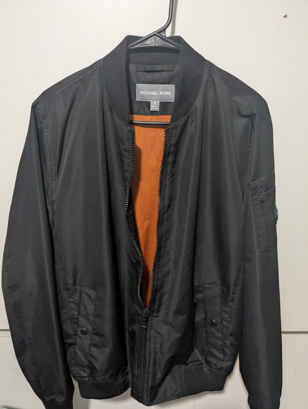 Michael Kors Black Bomber Jacket with Orange Interior